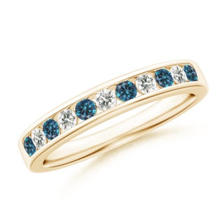 2.1mm AAA Enhanced Blue and White Diamond Semi Eternity Wedding Band in Yellow Gold