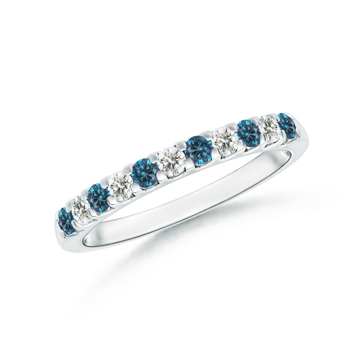2.1mm AAA Prong-Set White and Blue Diamond Half Eternity Band in 9K White Gold