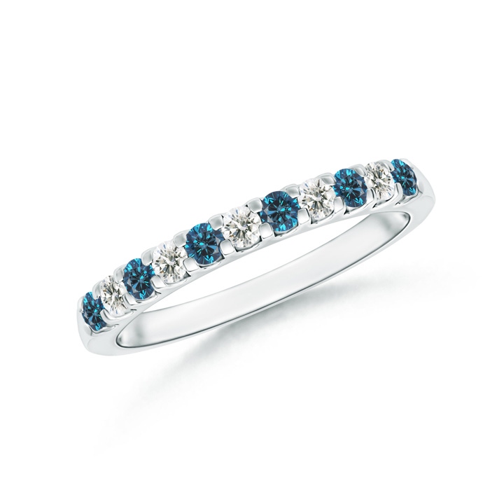 2.1mm AAA Prong-Set White and Blue Diamond Half Eternity Band in 9K White Gold 