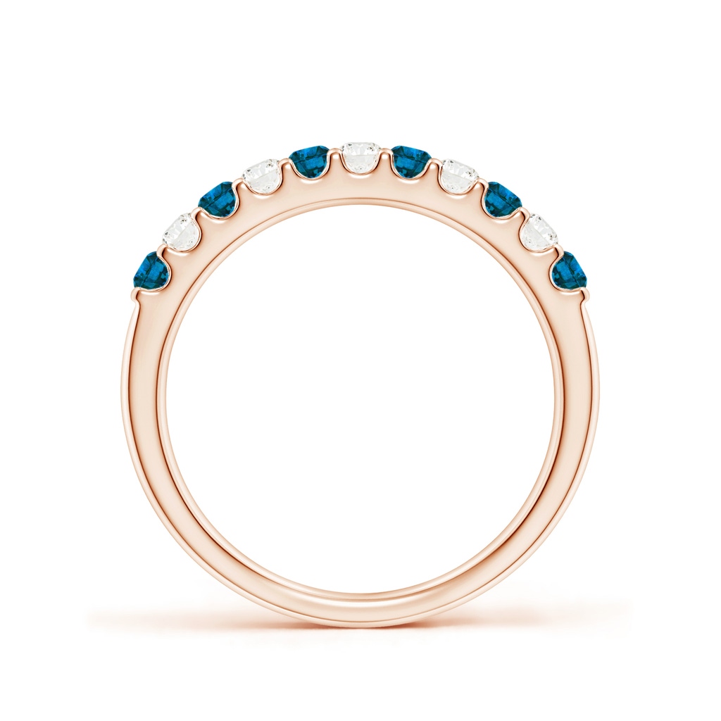 2.1mm AAA Prong-Set White and Blue Diamond Half Eternity Band in Rose Gold Side-1