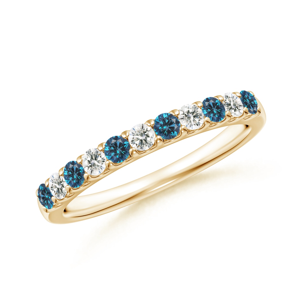 2.1mm AAA Prong-Set White and Blue Diamond Half Eternity Band in Yellow Gold