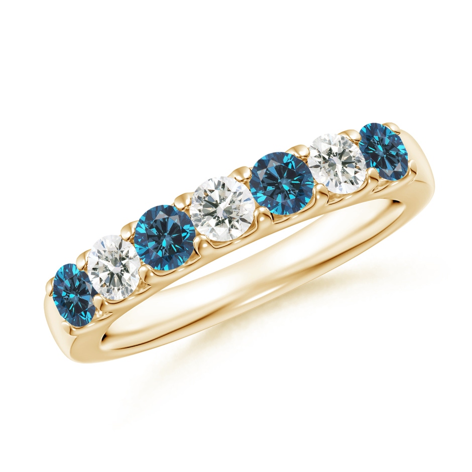 3.1mm AAA Prong-Set White and Blue Diamond Half Eternity Band in Yellow Gold 