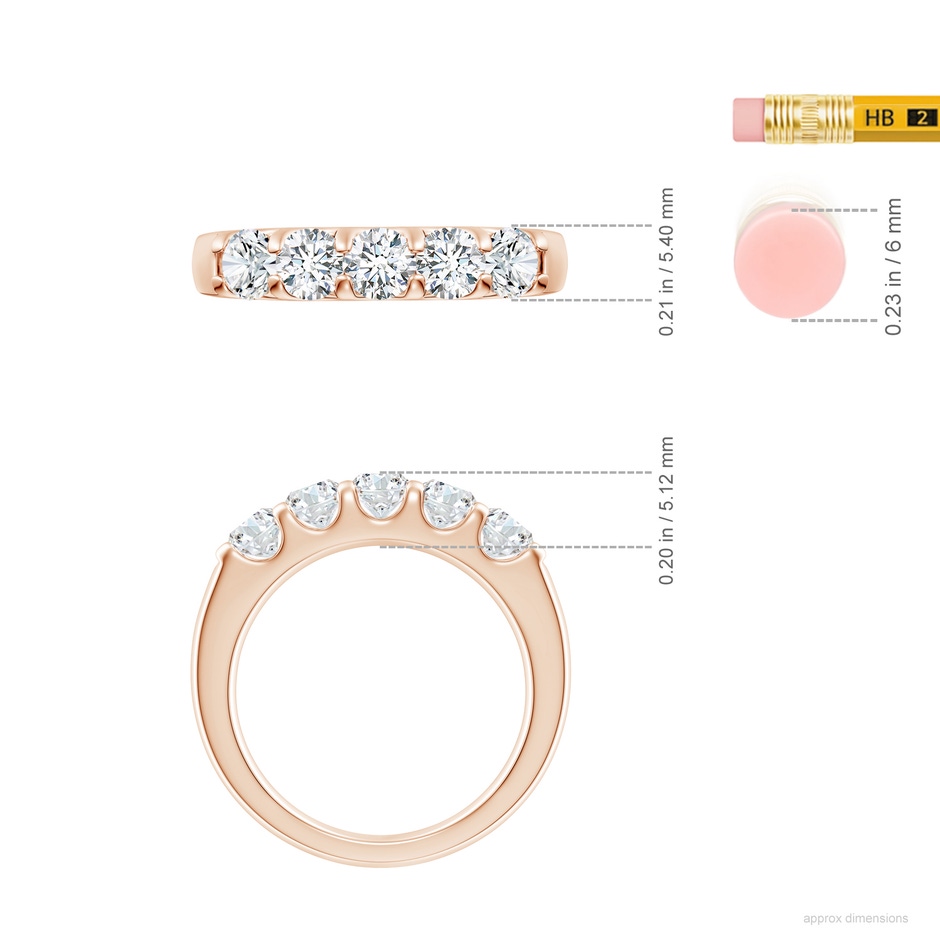 4.2mm GVS2 Shared Prong Set Half Eternity Diamond Wedding Band in Rose Gold ruler