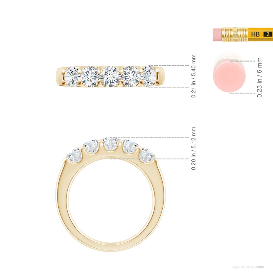 4.2mm GVS2 Shared Prong Set Half Eternity Diamond Wedding Band in Yellow Gold ruler