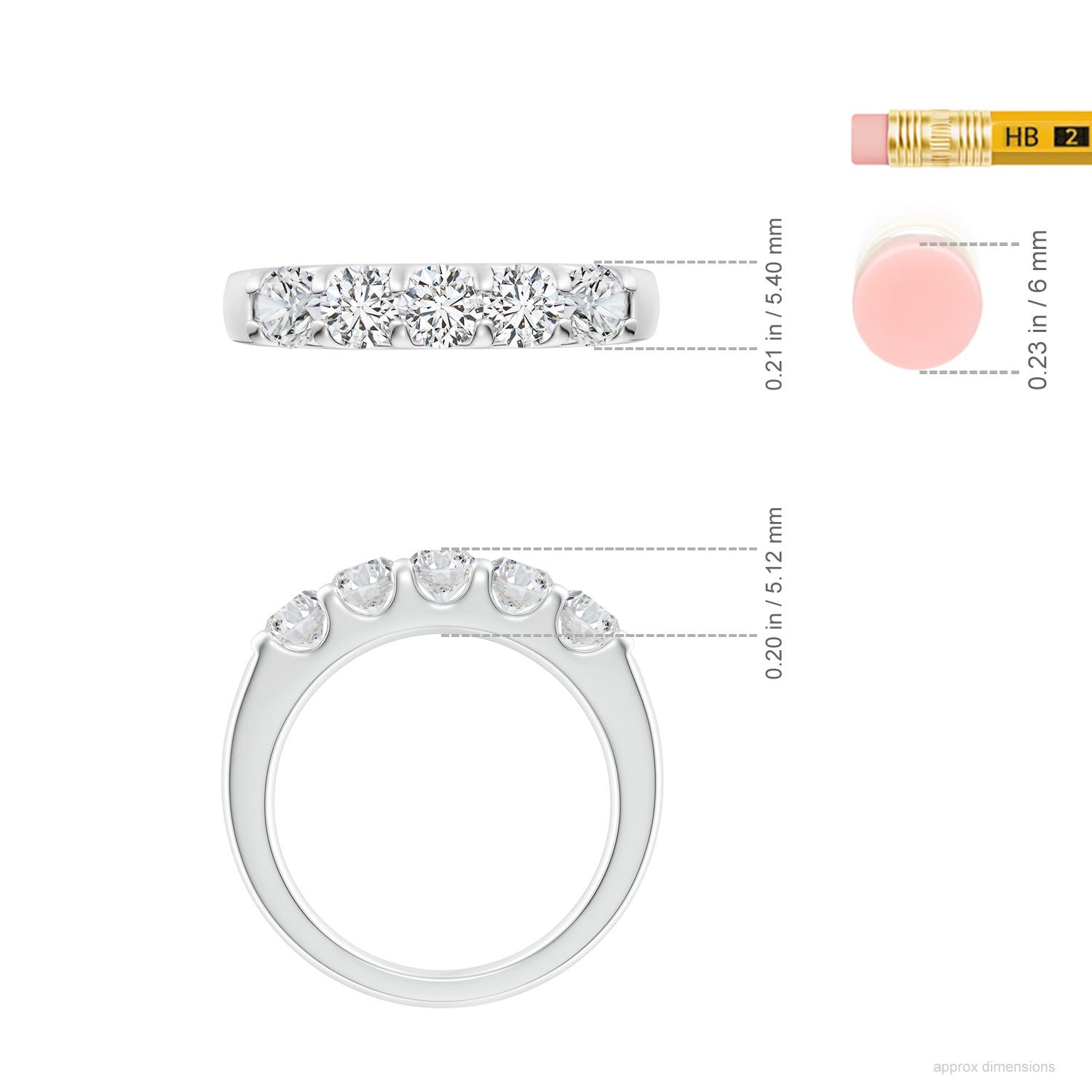 4.2mm HSI2 Shared Prong Set Half Eternity Diamond Wedding Band in White Gold - ruler