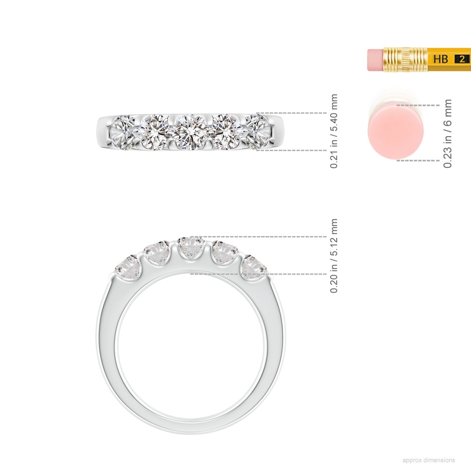 4.2mm IJI1I2 Shared Prong Set Half Eternity Diamond Wedding Band in White Gold ruler