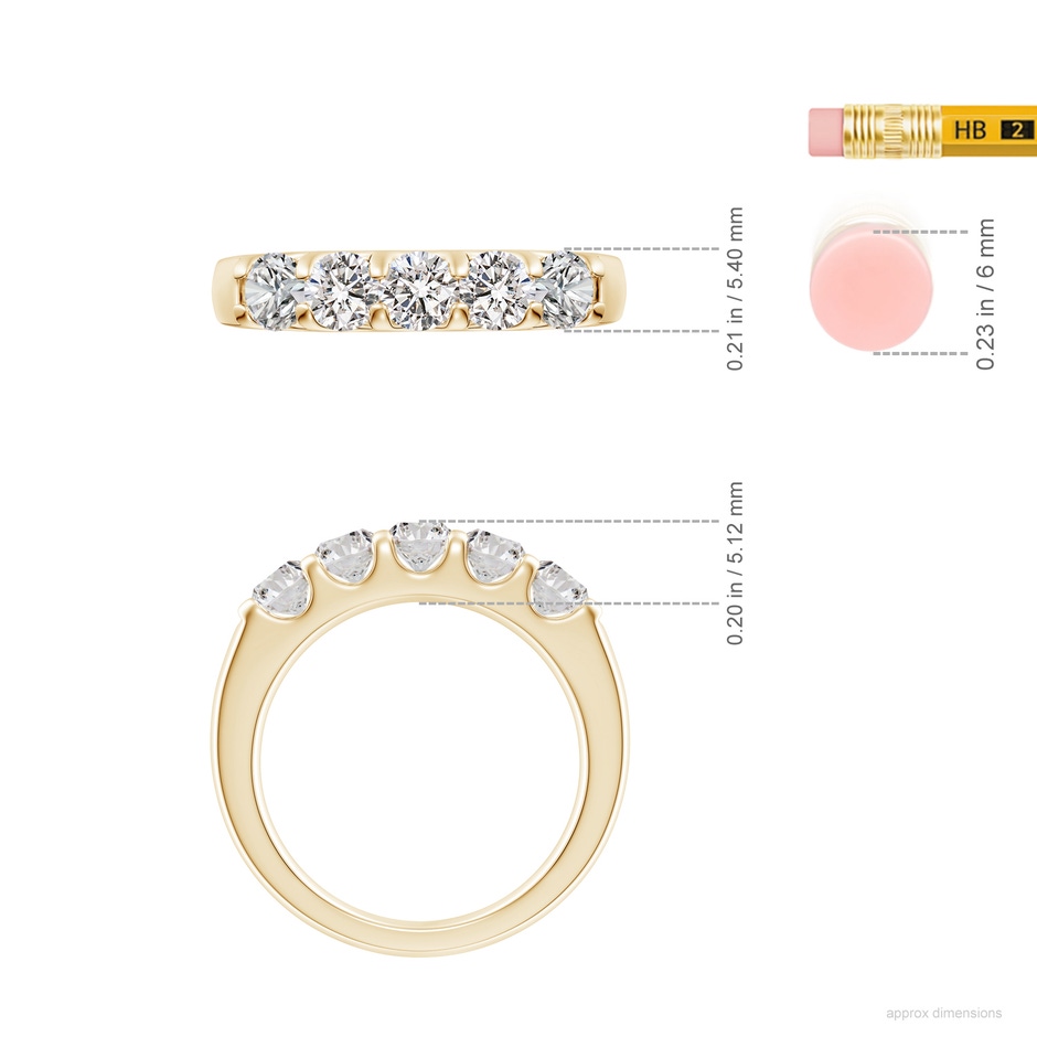 4.2mm IJI1I2 Shared Prong Set Half Eternity Diamond Wedding Band in Yellow Gold ruler