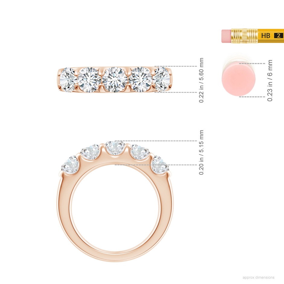 4.8mm GVS2 Shared Prong Set Half Eternity Diamond Wedding Band in Rose Gold ruler