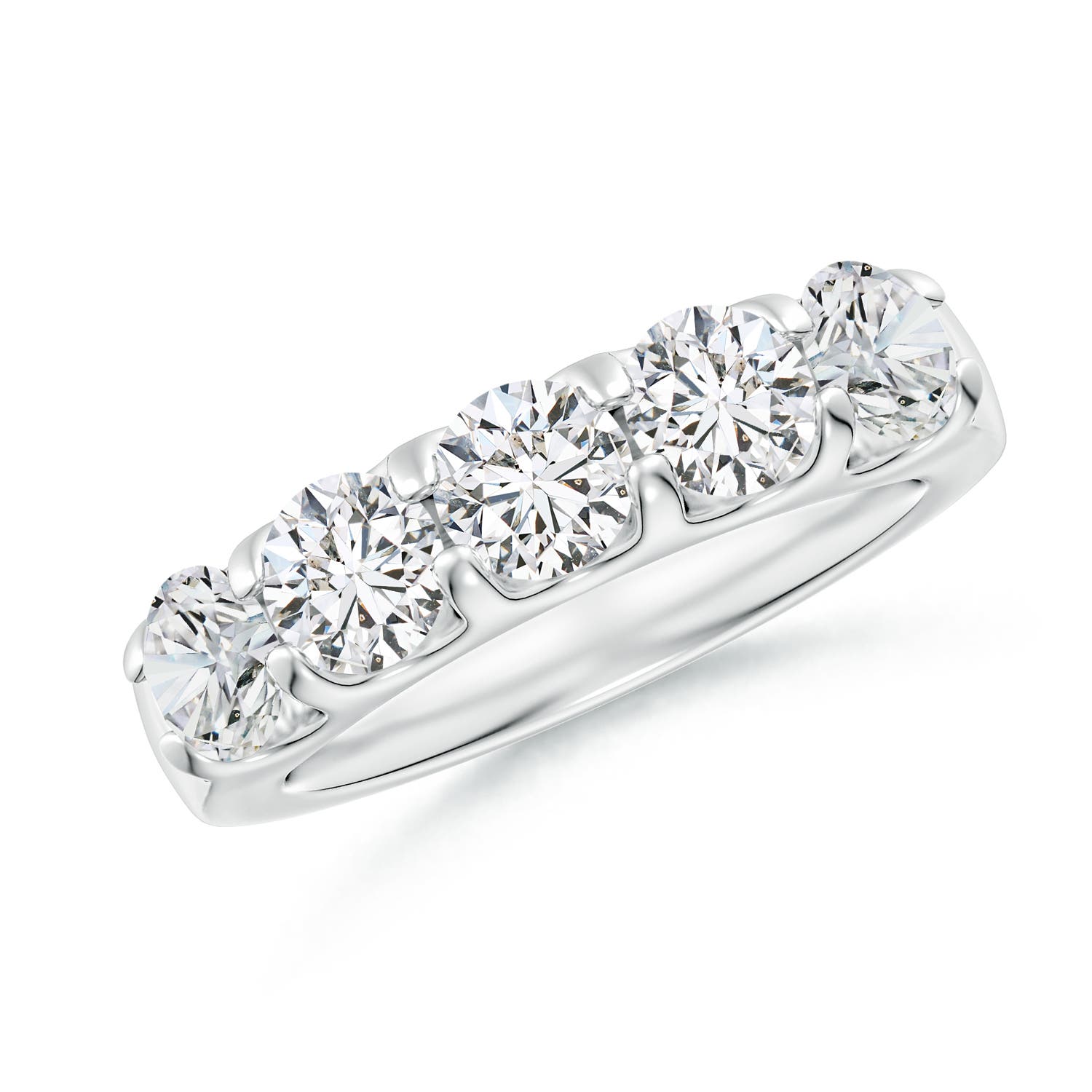 4.8mm HSI2 Shared Prong Set Half Eternity Diamond Wedding Band in White Gold