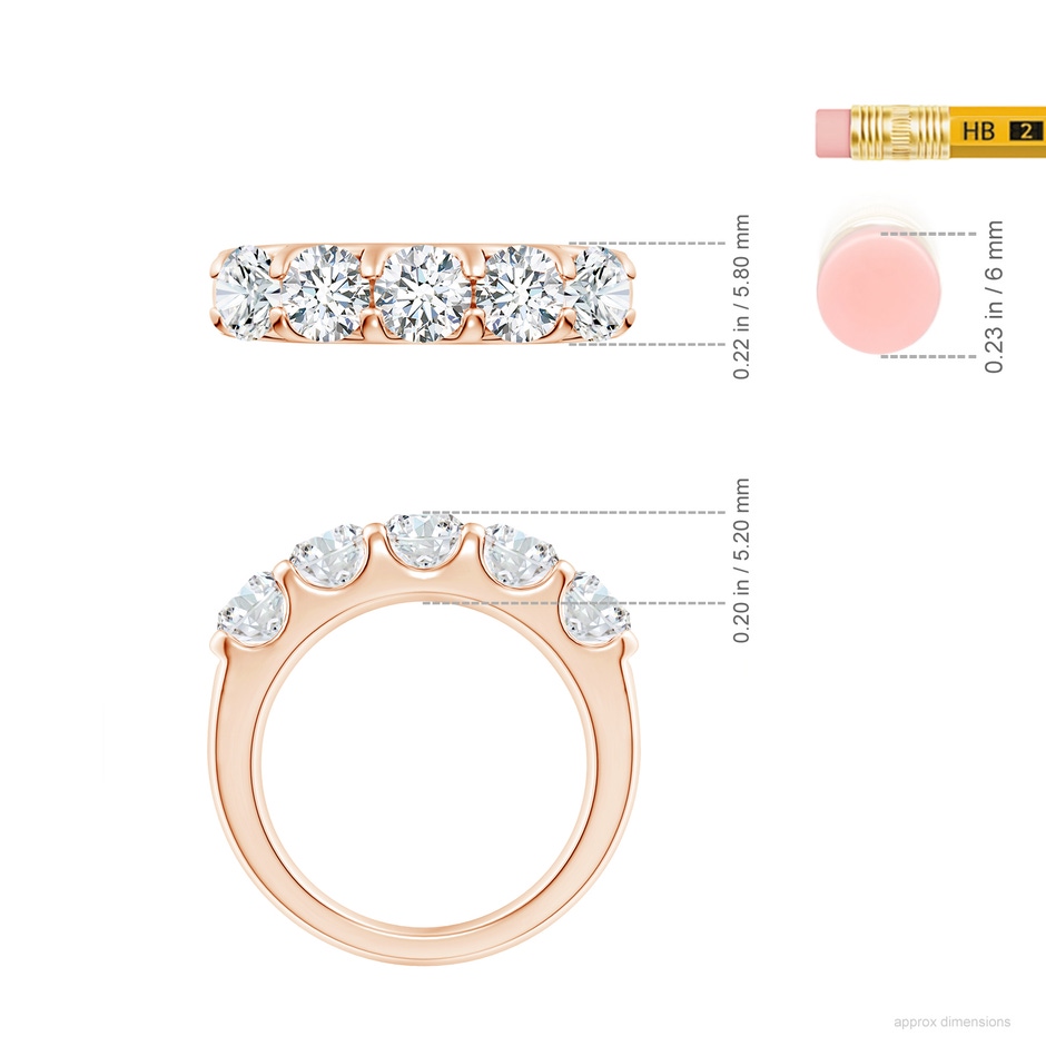 5.1mm GVS2 Shared Prong Set Half Eternity Diamond Wedding Band in Rose Gold ruler