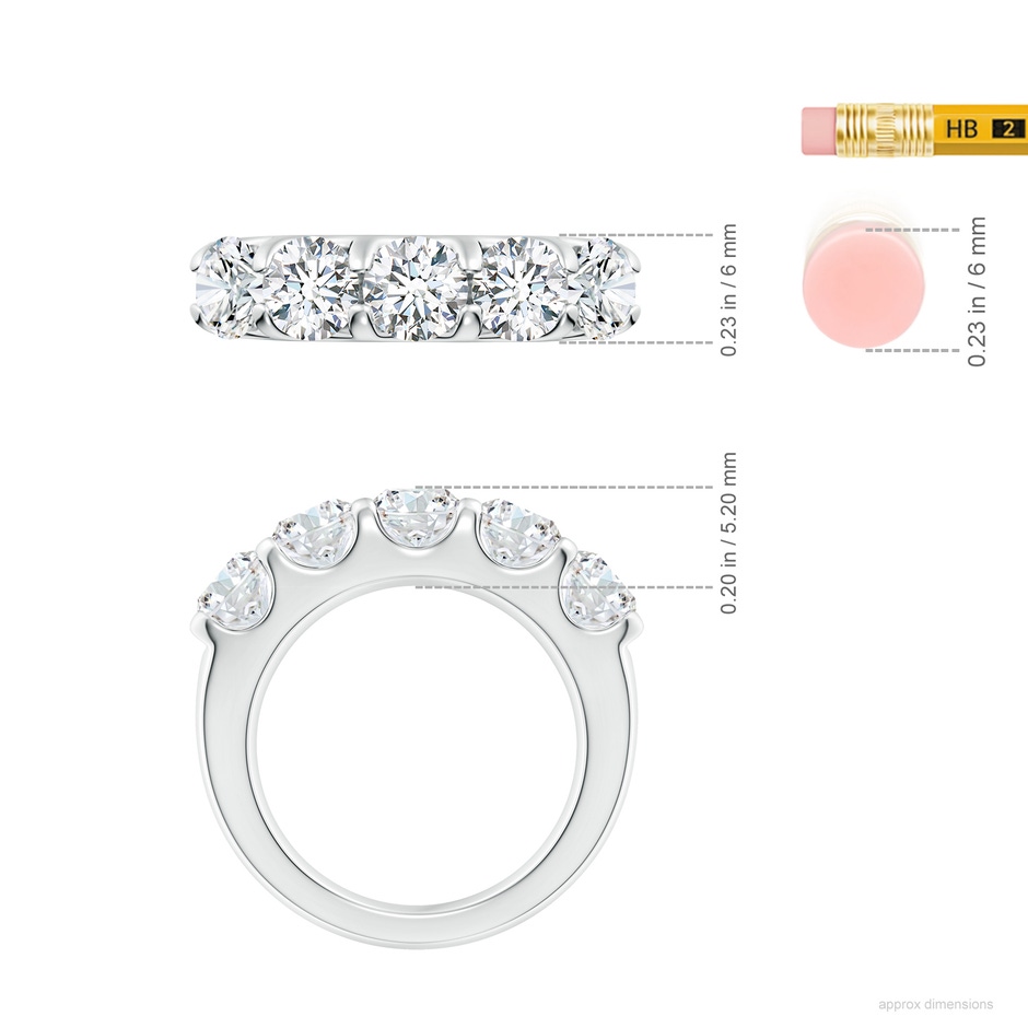 5.4mm GVS2 Shared Prong Set Half Eternity Diamond Wedding Band in P950 Platinum ruler