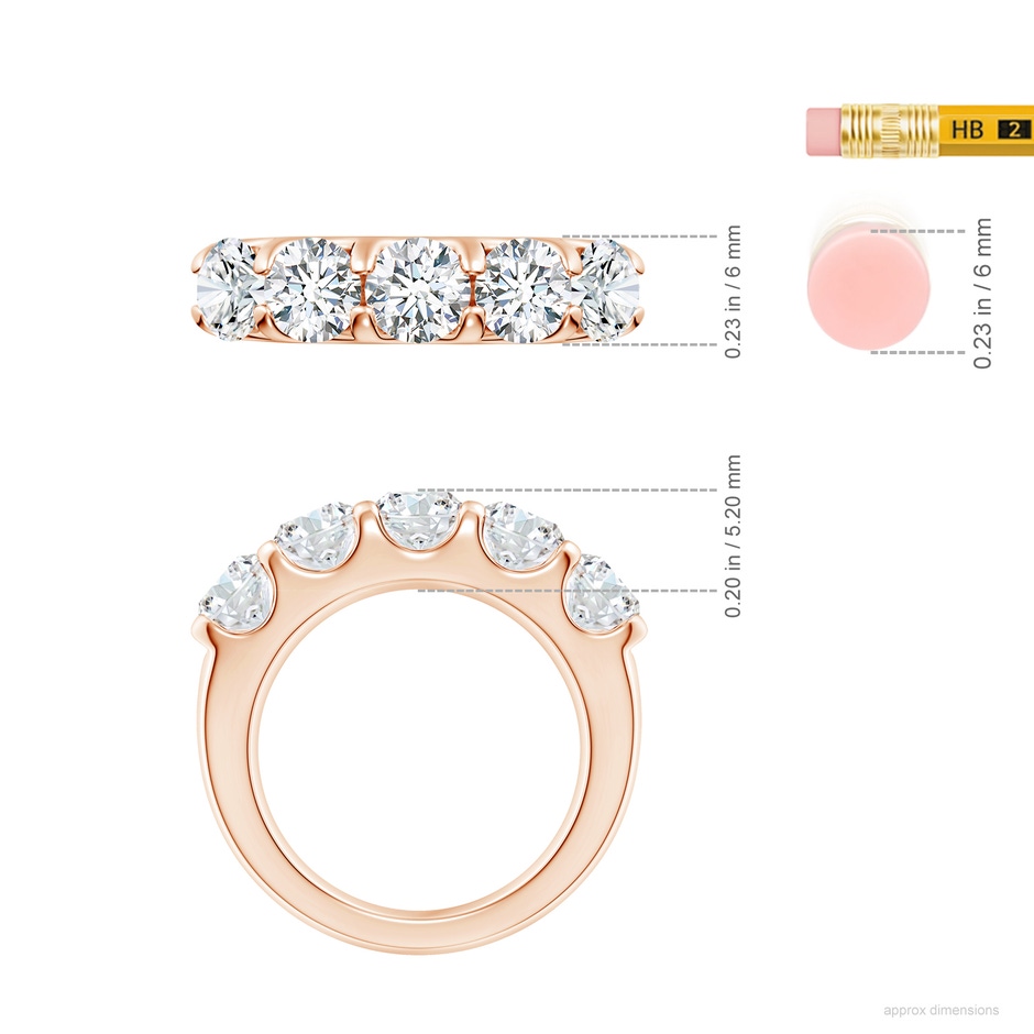 5.4mm GVS2 Shared Prong Set Half Eternity Diamond Wedding Band in Rose Gold ruler