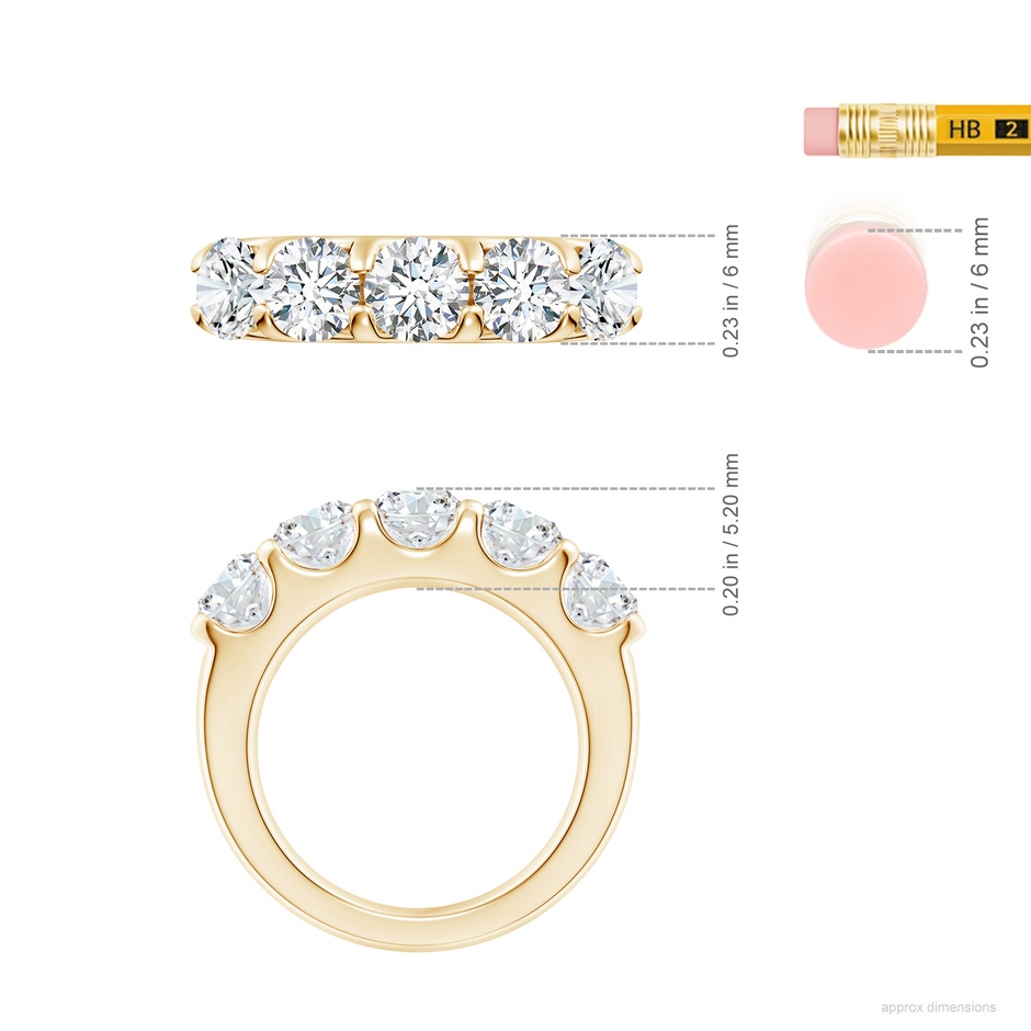 5.4mm GVS2 Shared Prong Set Half Eternity Diamond Wedding Band in Yellow Gold ruler