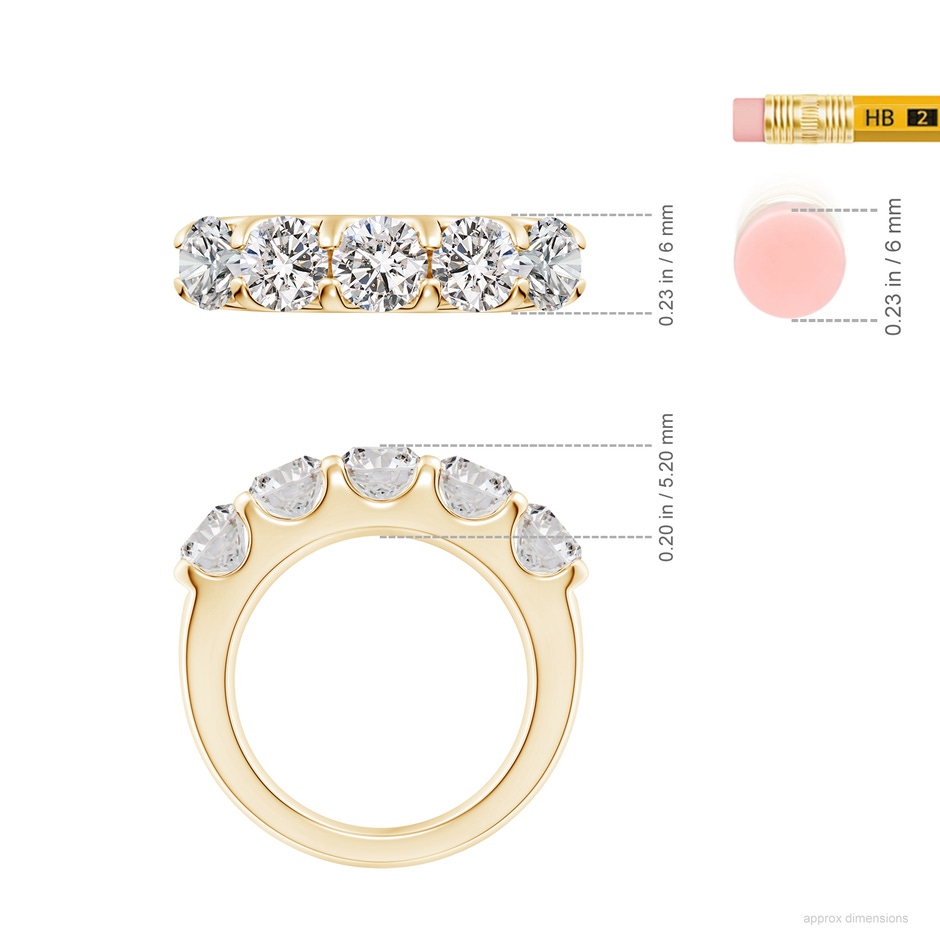 5.4mm IJI1I2 Shared Prong Set Half Eternity Diamond Wedding Band in Yellow Gold ruler
