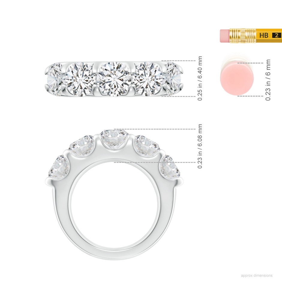6.4mm HSI2 Shared Prong Set Half Eternity Diamond Wedding Band in P950 Platinum ruler