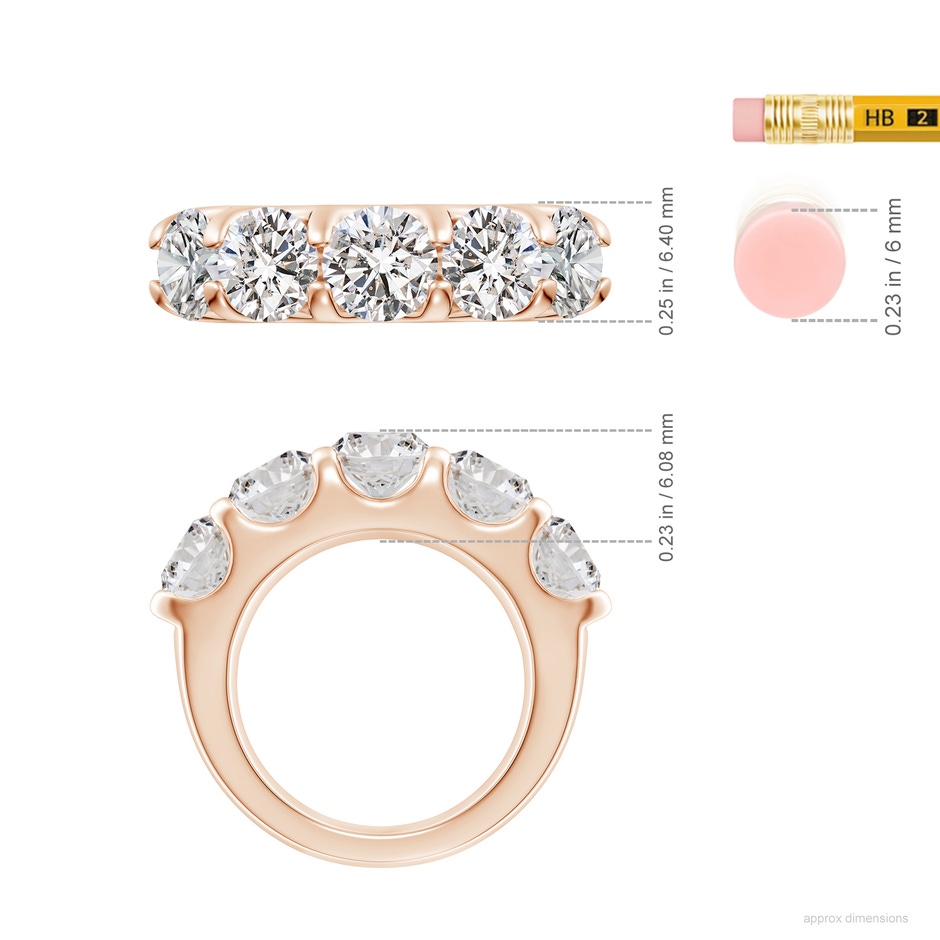 6.4mm IJI1I2 Shared Prong Set Half Eternity Diamond Wedding Band in Rose Gold ruler