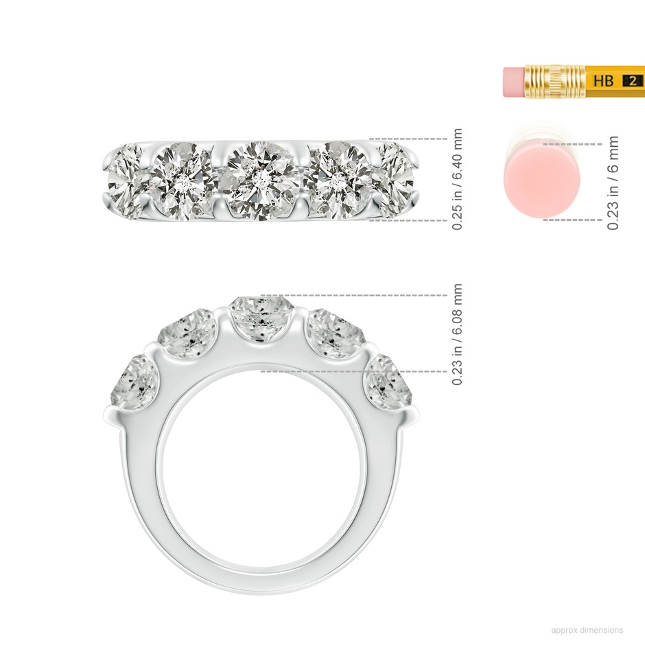 6.4mm KI3 Shared Prong Set Half Eternity Diamond Wedding Band in P950 Platinum ruler