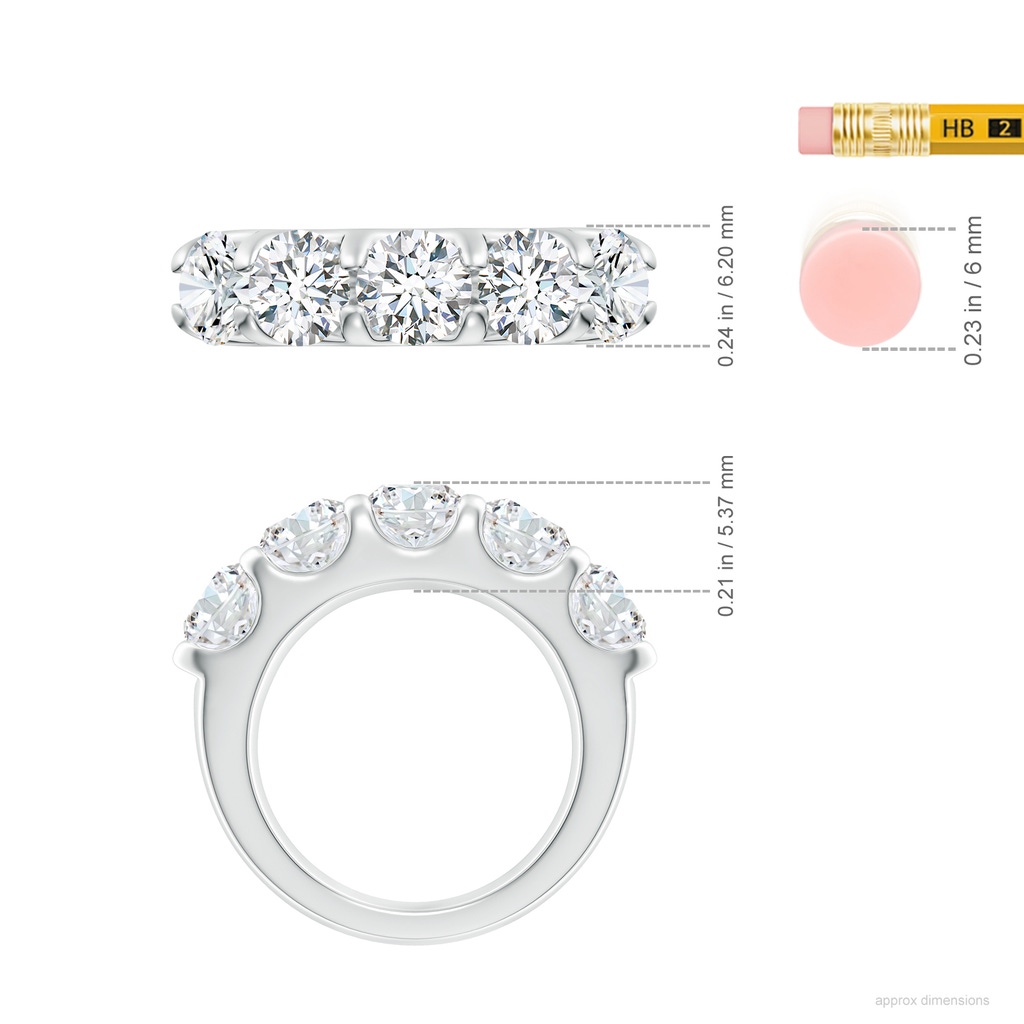 6mm GVS2 Shared Prong Set Half Eternity Diamond Wedding Band in P950 Platinum ruler