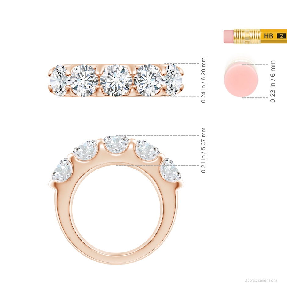 6mm GVS2 Shared Prong Set Half Eternity Diamond Wedding Band in Rose Gold ruler