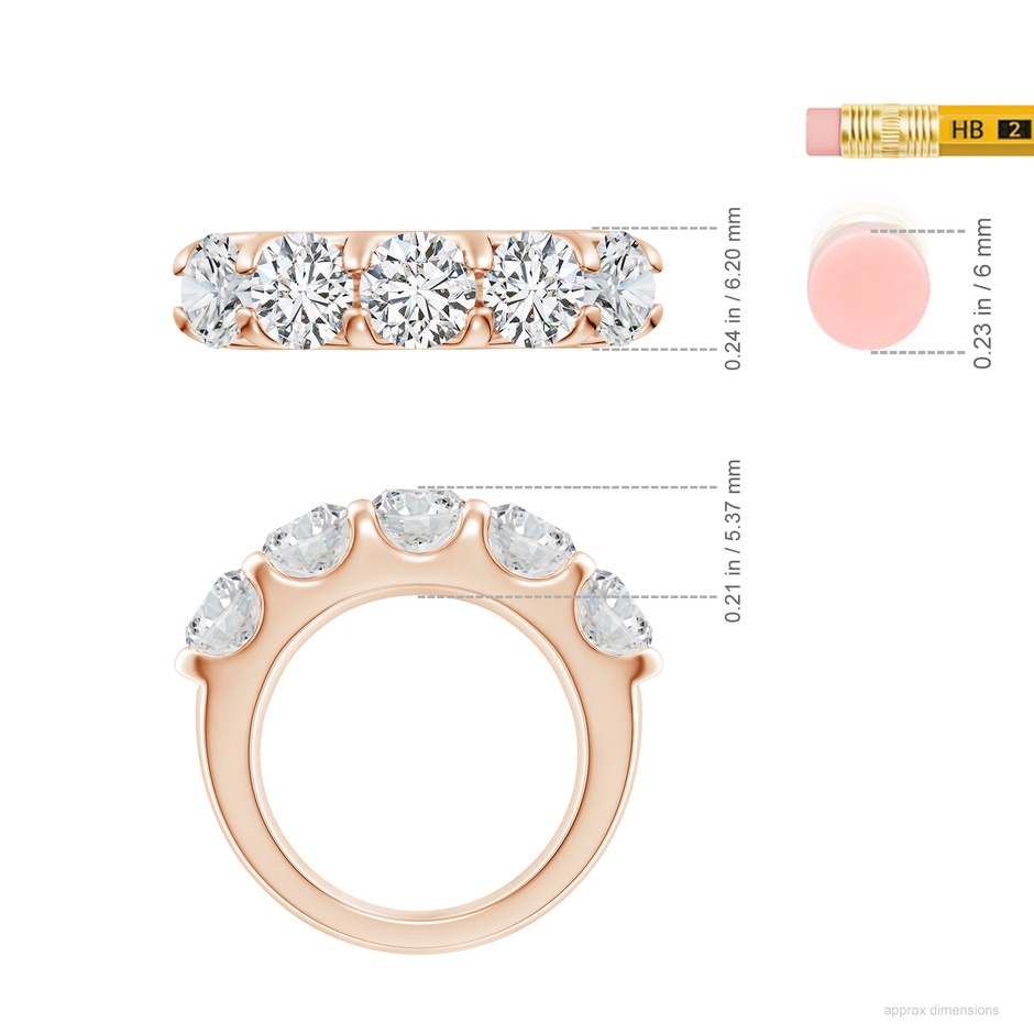 6mm HSI2 Shared Prong Set Half Eternity Diamond Wedding Band in Rose Gold ruler