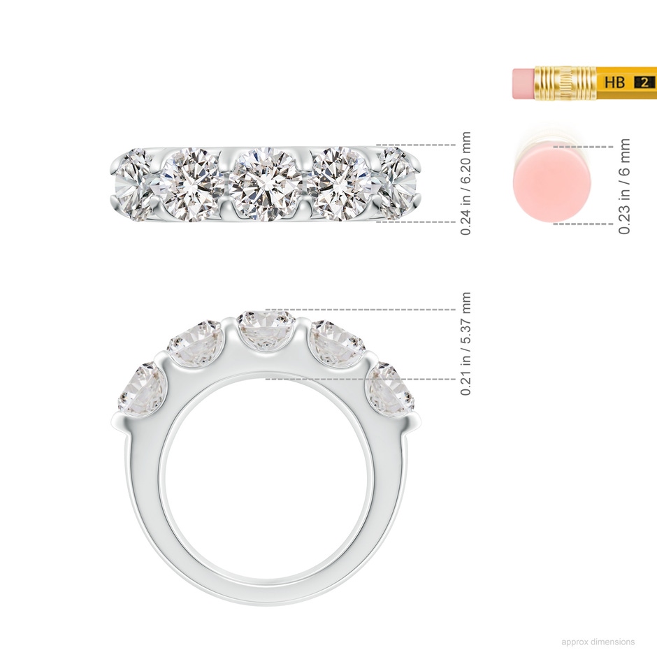 6mm IJI1I2 Shared Prong Set Half Eternity Diamond Wedding Band in P950 Platinum ruler