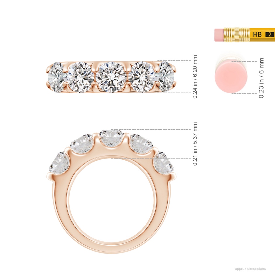 6mm IJI1I2 Shared Prong Set Half Eternity Diamond Wedding Band in Rose Gold ruler