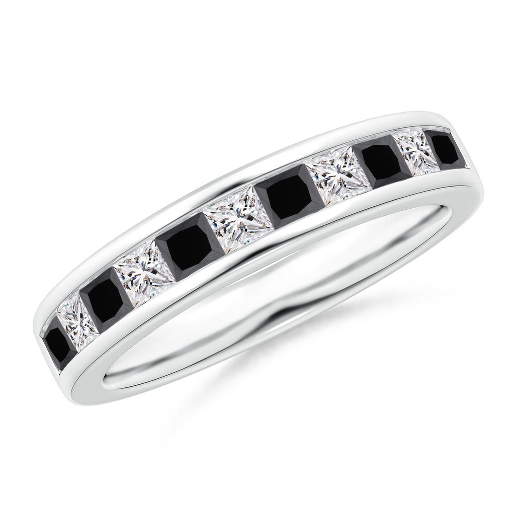 2.4mm AA Princess-Cut White & Black Diamond Half Eternity Band in White Gold