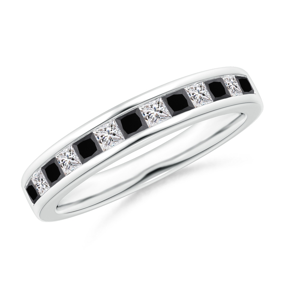 2mm AA Princess-Cut White & Black Diamond Half Eternity Band in White Gold 