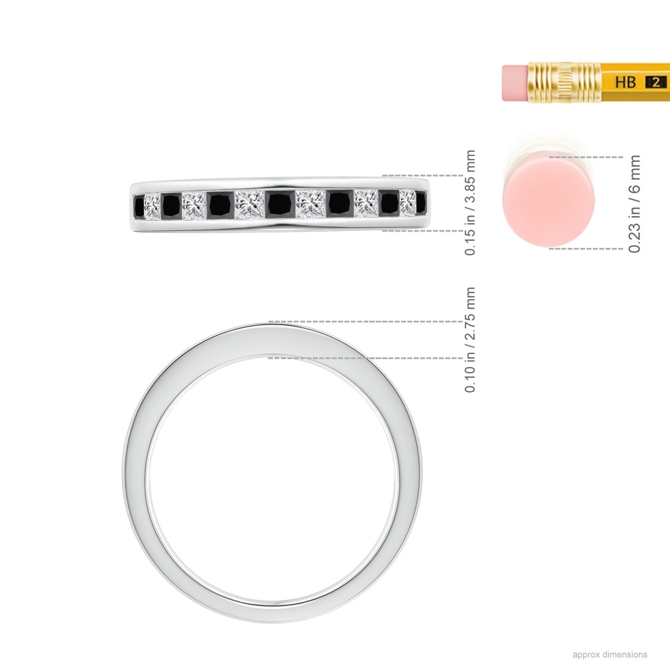 2mm AA Princess-Cut White & Black Diamond Half Eternity Band in White Gold ruler