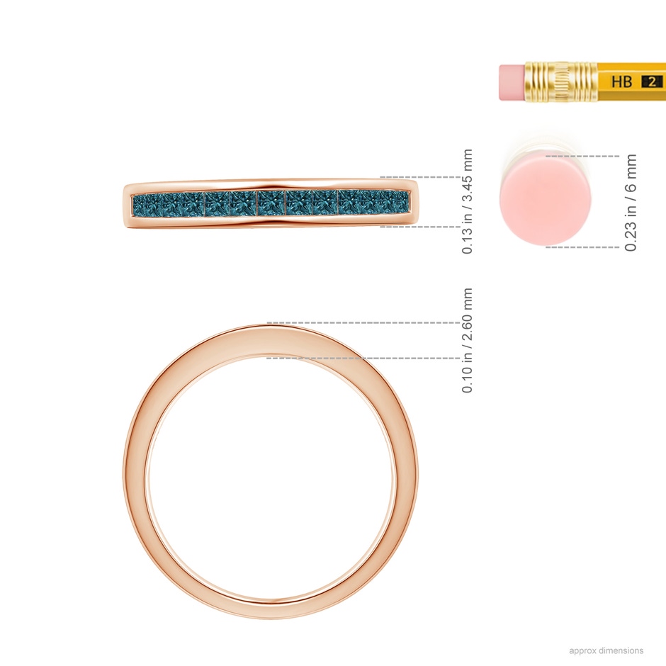 1.8mm AA Channel Set Princess Blue Diamond Half Eternity Band in Rose Gold ruler