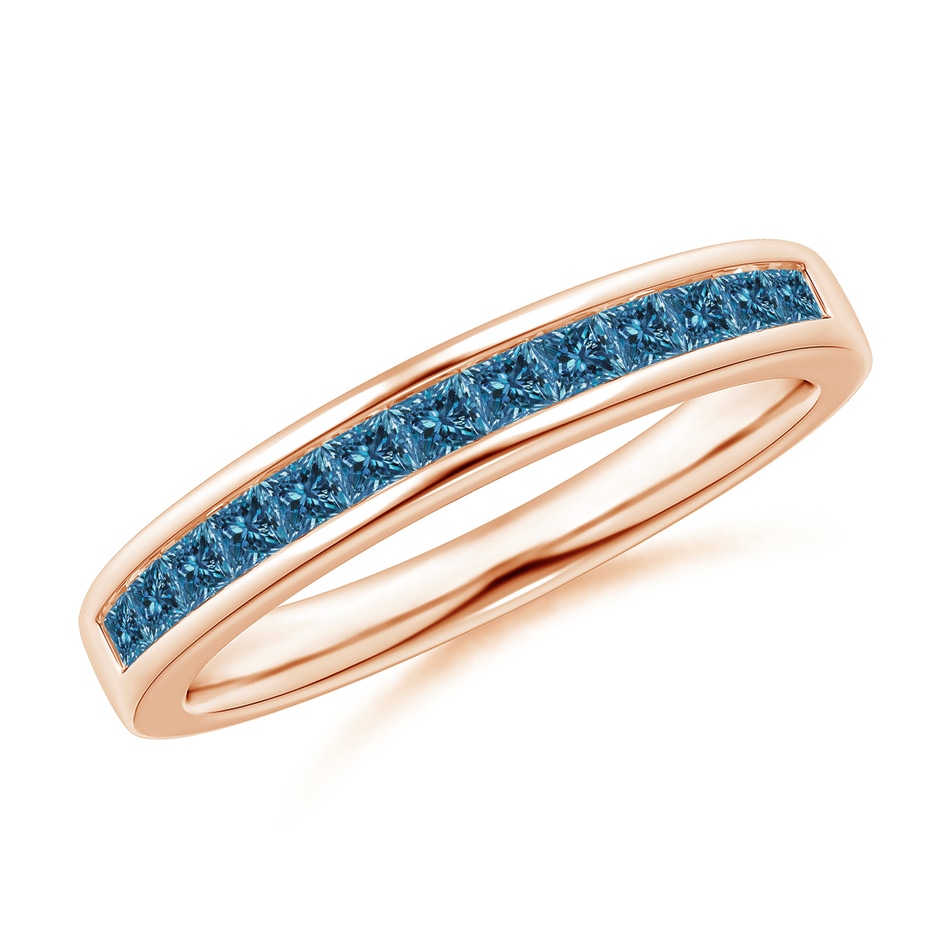1.8mm AAA Channel Set Princess Blue Diamond Half Eternity Band in Rose Gold 