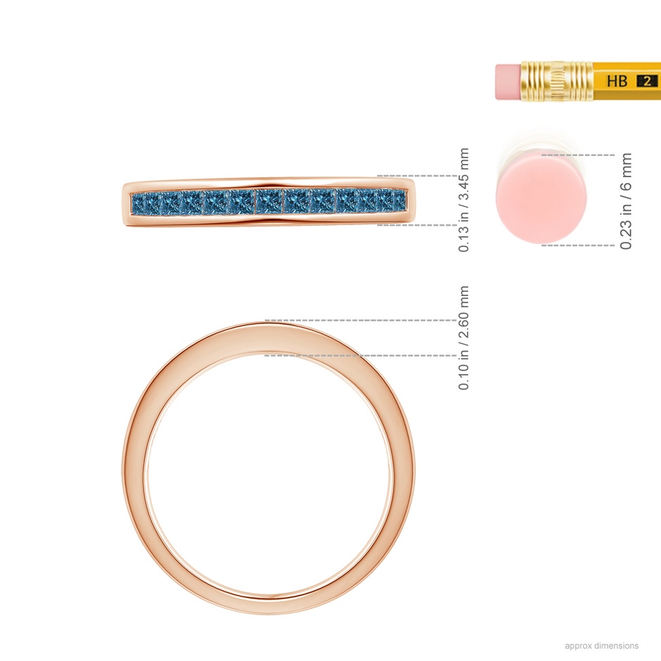 1.8mm AAA Channel Set Princess Blue Diamond Half Eternity Band in Rose Gold ruler