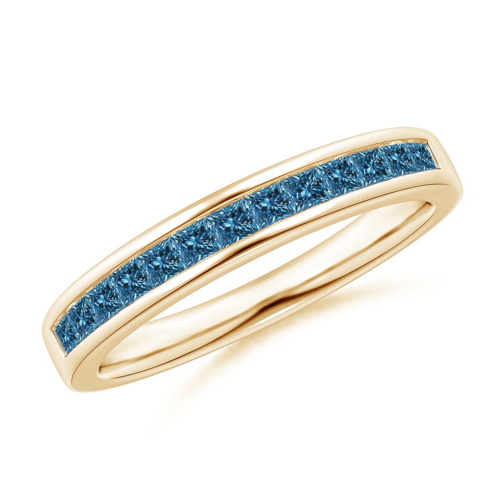 1.8mm AAA Channel Set Princess Blue Diamond Half Eternity Band in Yellow Gold