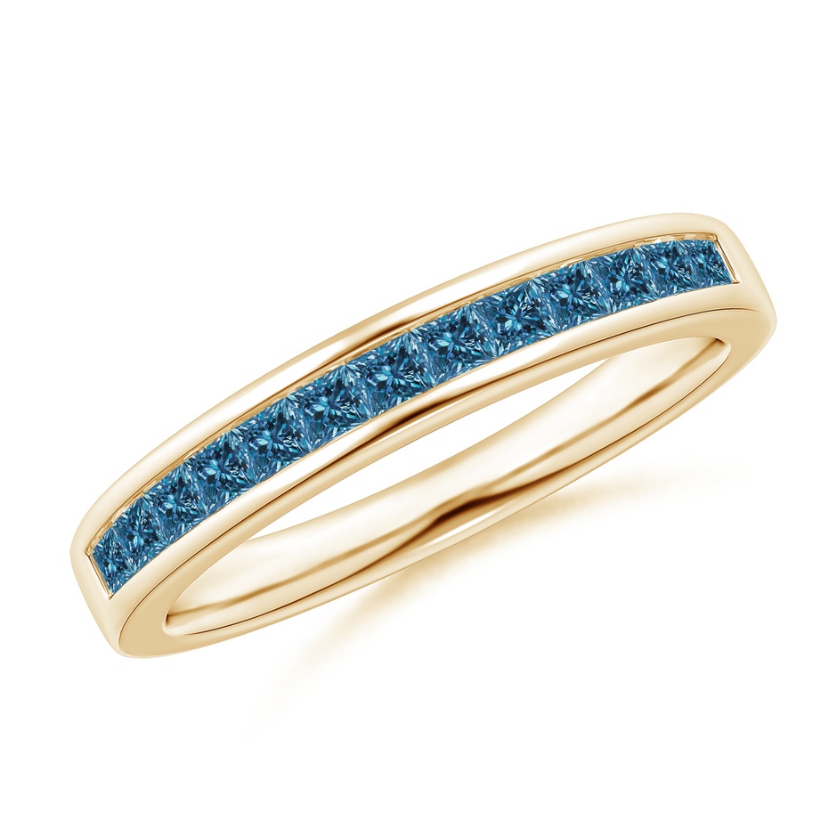 1.8mm AAA Channel Set Princess Blue Diamond Half Eternity Band in Yellow Gold 