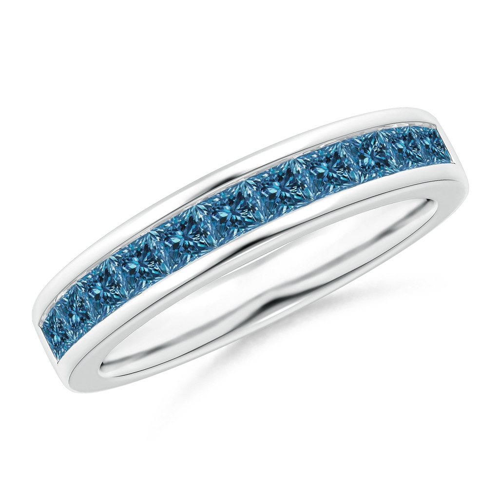 2.4mm AAA Channel Set Princess Blue Diamond Half Eternity Band in White Gold