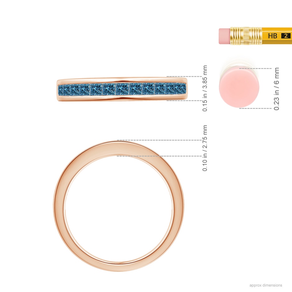 2mm AAA Channel Set Princess Blue Diamond Half Eternity Band in Rose Gold ruler