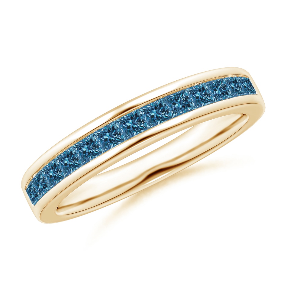 2mm AAA Channel Set Princess Blue Diamond Half Eternity Band in Yellow Gold 