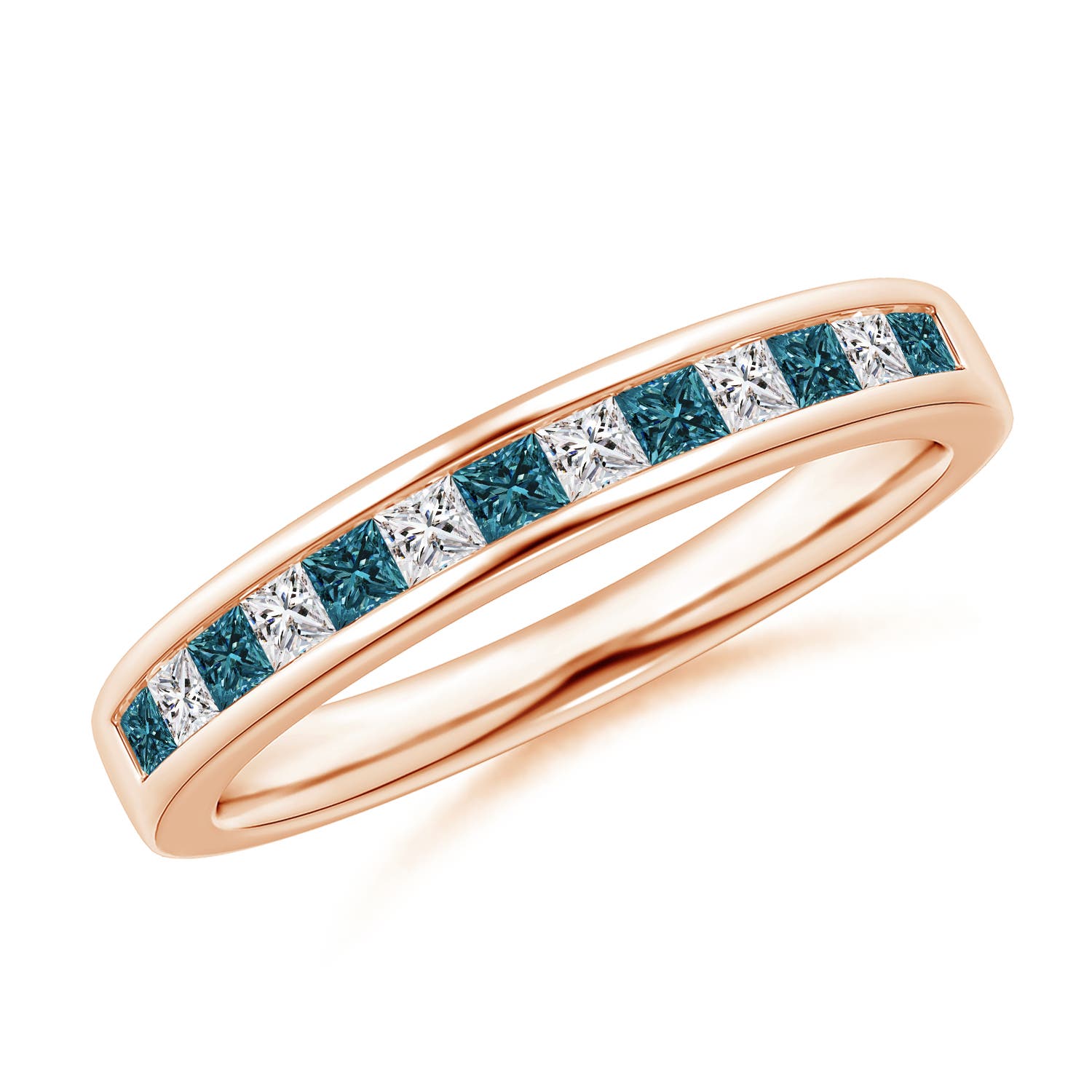 Round Enhanced Blue and White Diamond Contour Wedding Ring