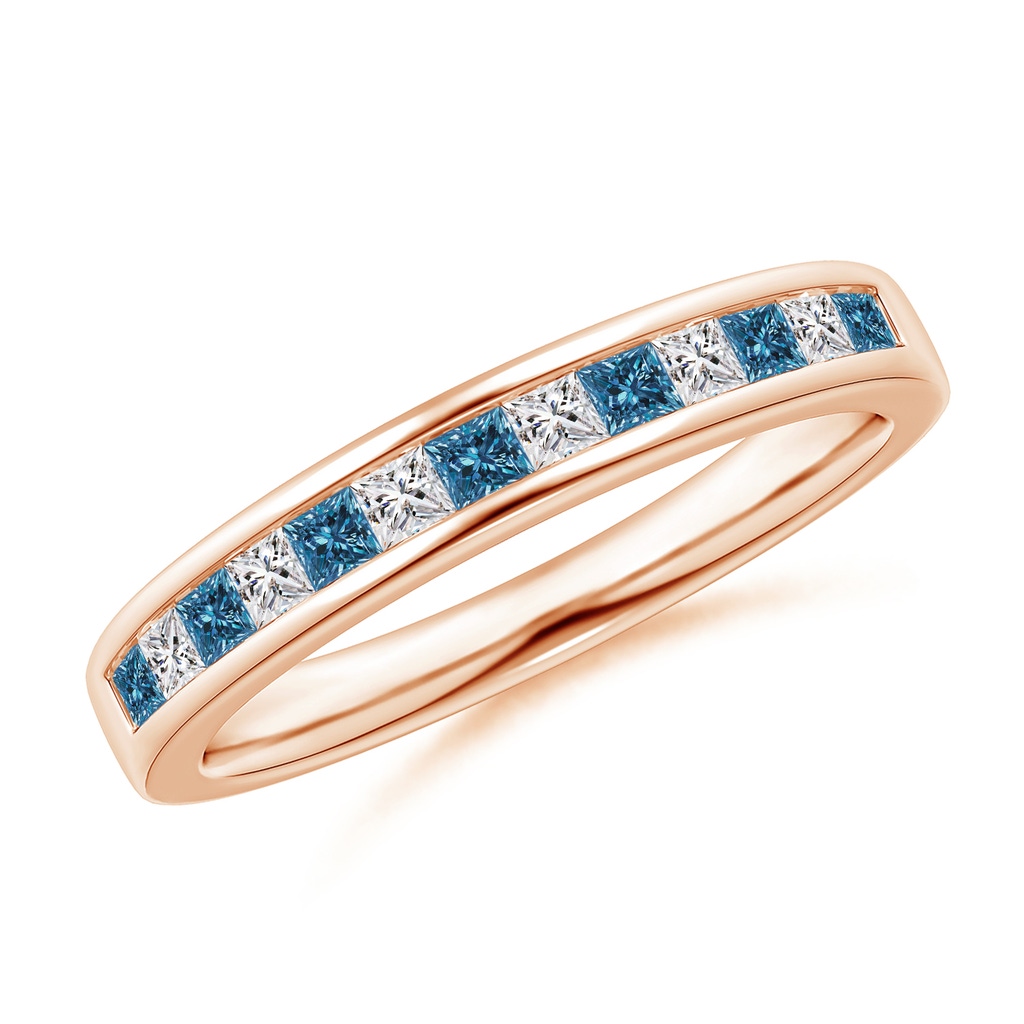 1.8mm AAA Princess-Cut White & Blue Diamond Half Eternity Band in Rose Gold