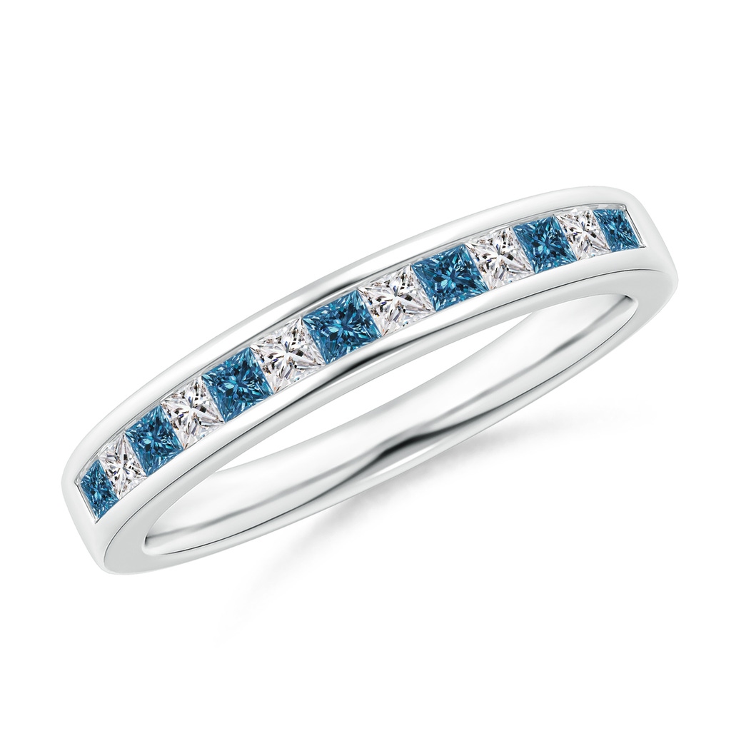 1.8mm AAA Princess-Cut White & Blue Diamond Half Eternity Band in White Gold