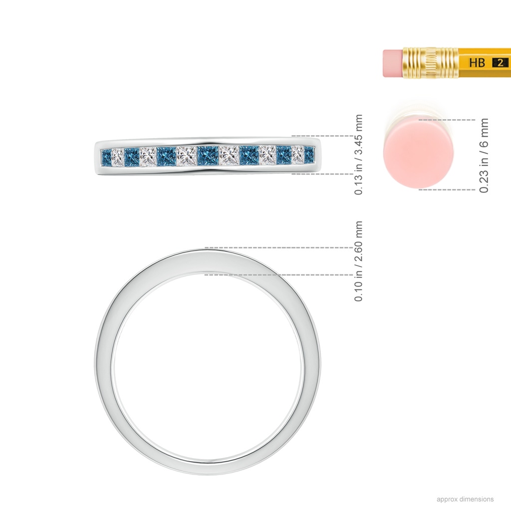 1.8mm AAA Princess-Cut White & Blue Diamond Half Eternity Band in White Gold Ruler