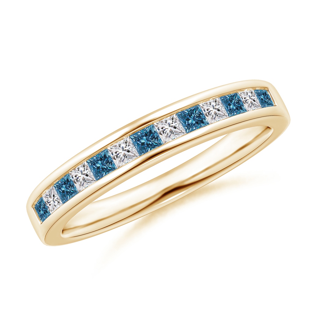 1.8mm AAA Princess-Cut White & Blue Diamond Half Eternity Band in Yellow Gold