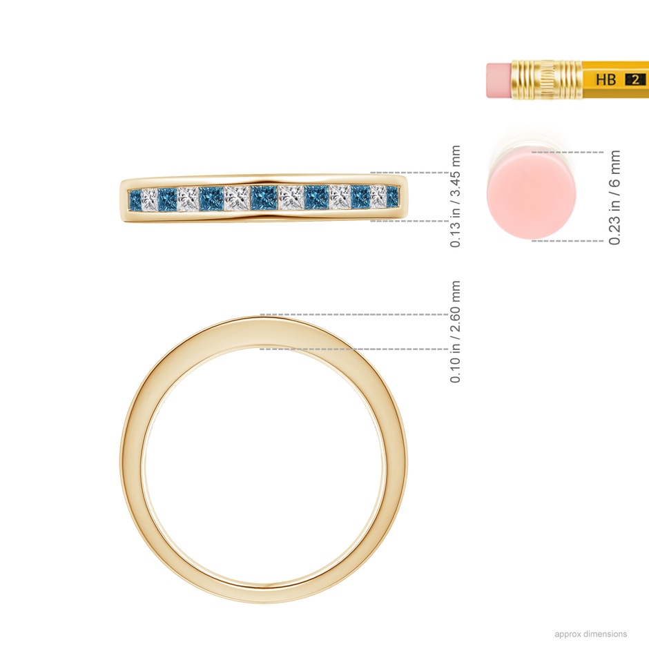 1.8mm AAA Princess-Cut White & Blue Diamond Half Eternity Band in Yellow Gold ruler