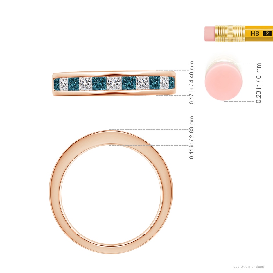 2.4mm AA Princess-Cut White & Blue Diamond Half Eternity Band in Rose Gold ruler
