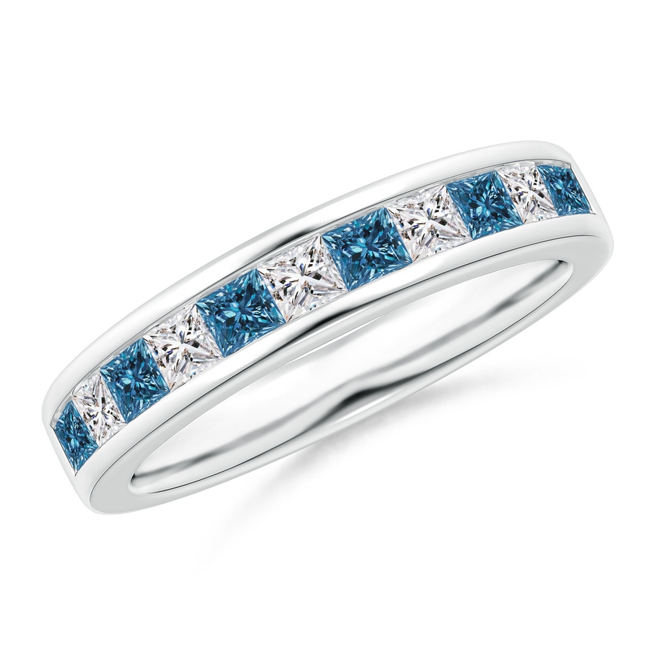 2.4mm AAA Princess-Cut White & Blue Diamond Half Eternity Band in White Gold 