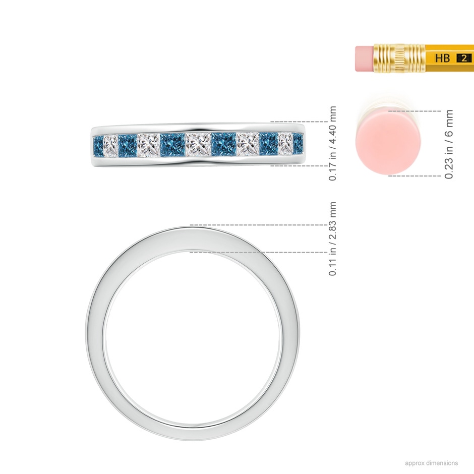 2.4mm AAA Princess-Cut White & Blue Diamond Half Eternity Band in White Gold ruler