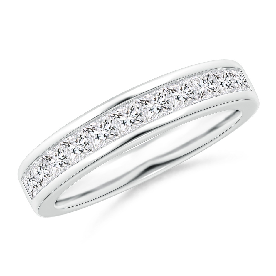 2.4mm HSI2 Channel Set Princess Diamond Half Eternity Wedding Band in White Gold 