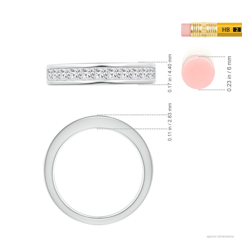 2.4mm HSI2 Channel Set Princess Diamond Half Eternity Wedding Band in White Gold ruler