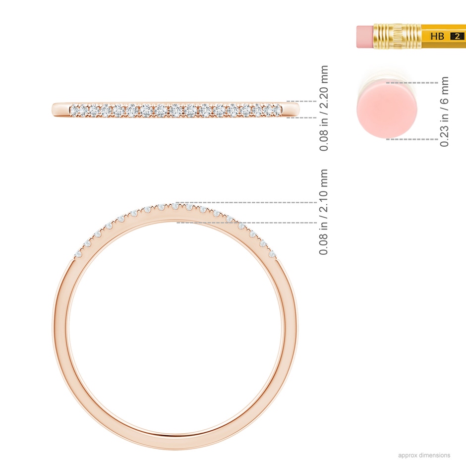 1.1mm GVS2 Fishtail Set Diamond Semi Eternity Wedding Band for Her in 9K Rose Gold ruler