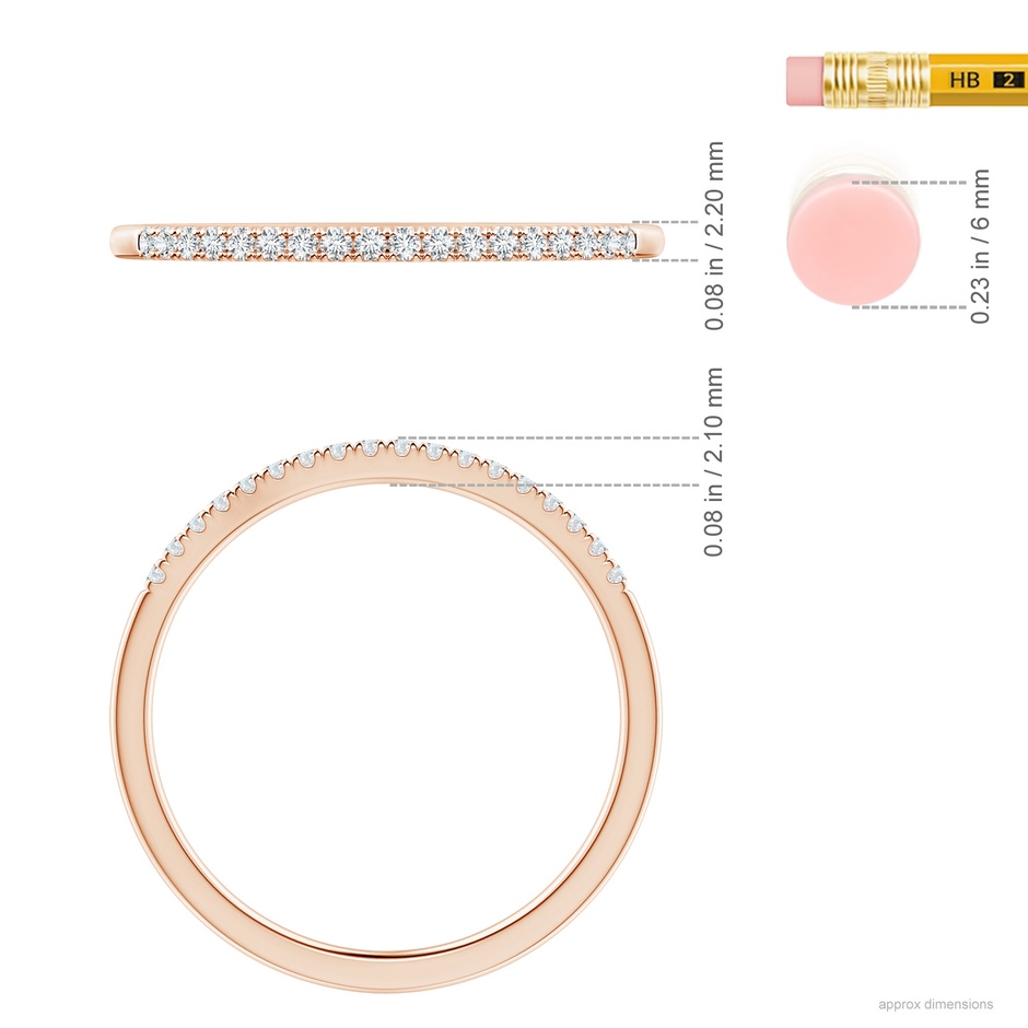 1.2mm GVS2 Fishtail Set Diamond Semi Eternity Wedding Band for Her in Rose Gold ruler